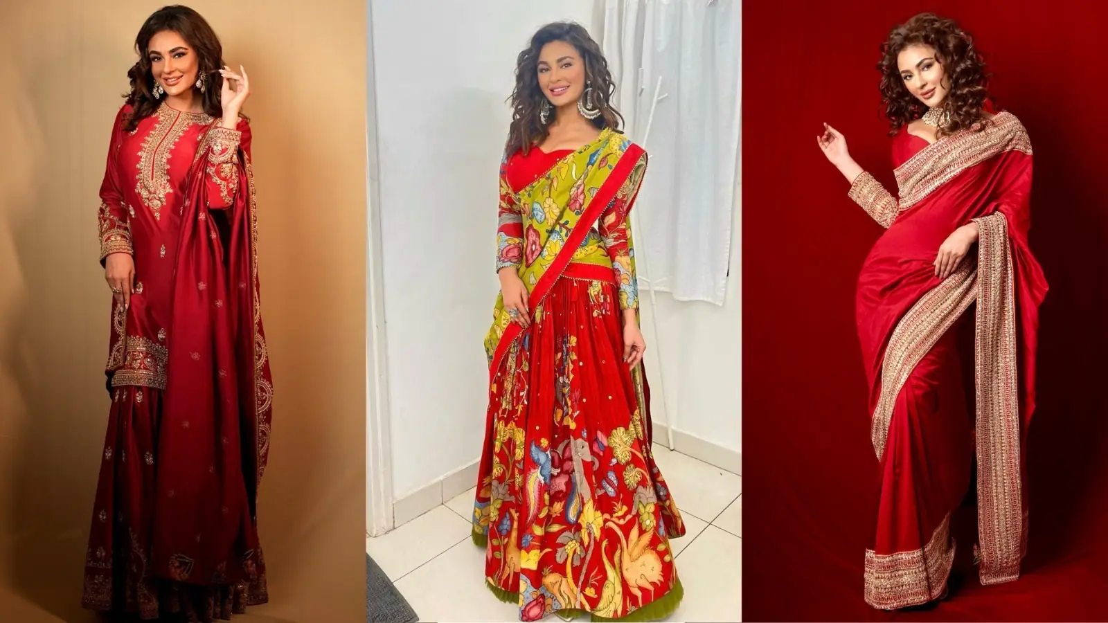 Channel Your Inner Desi Diva with These 3 Red Outfits Inspired by Seerat Kapoor This Navratri!